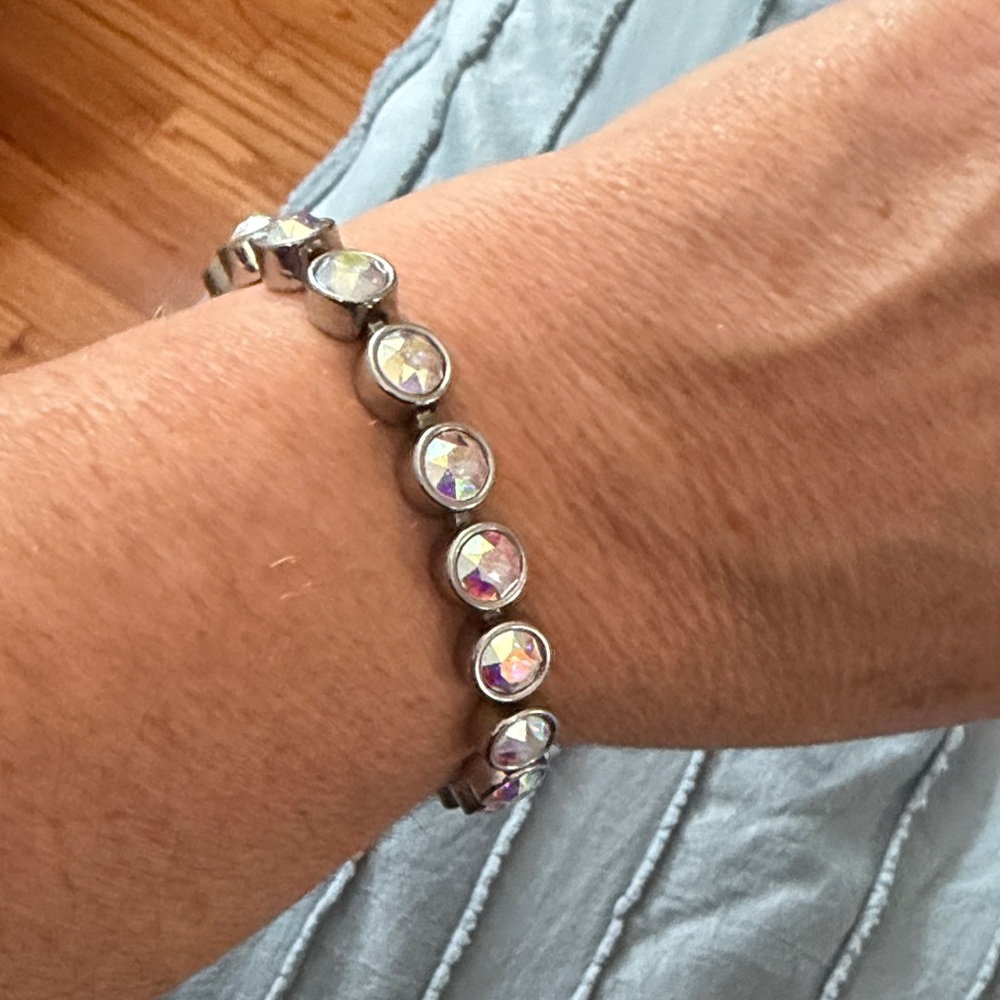 Touchstone Crystal by Swarkovski Silver Bracelet with Iridescent Stones - Picture 3 of 3